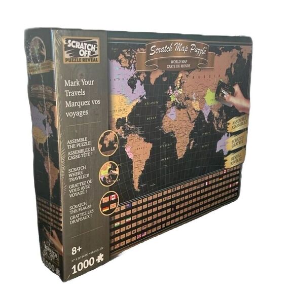 Scratch off Puzzle Reveal World Map With Flags, Gift For Travelers! 1000 Pcs NEW - Picture 2 of 3